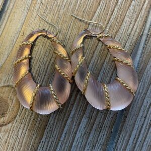 Alexis Bittar Lucite Elegant Gold and Pink Hoop Earrings
